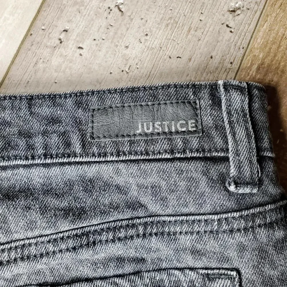 JUSTICE Size 16 Black Raw Hem Denim Skort Leopard Print NWOT